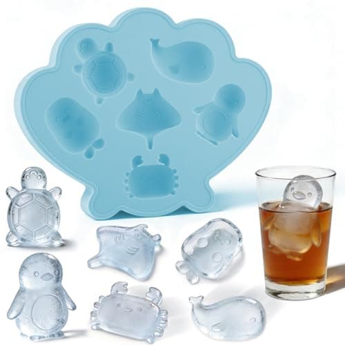 Fu Store Ice Cube Tray Shell Silicone Ice Cube Trays with Cute Marine Life Shapes Cubes Easy to Release Perfect for Freezer Home, Kitchen, Drinks, Cocktail, Coffee, Chocolate Mold (Blue) - Image 1