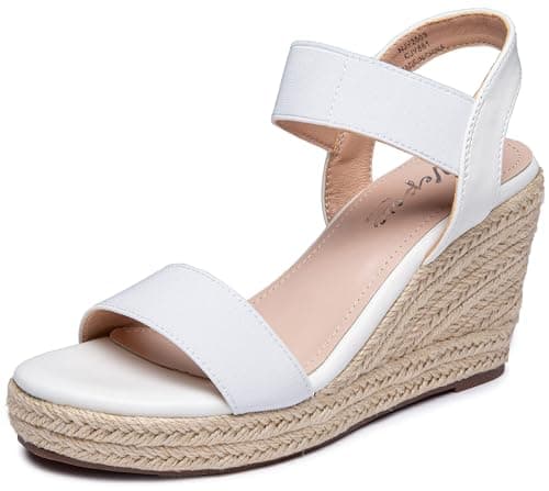 Vepose Women's White Wedge Sandals, Platform Espadrilles Sandal Slip On Open Toe with Elastic Ankle Strap, Comfortable Low Heel Summer Dressy 881 Shoes Size 6 (CJY881 White 06) - Image 1