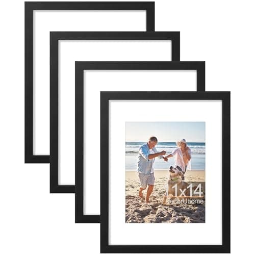decorUhome 11x14 Picture Frame, Display Pictures 8x10 with Mat or 11x14 without Mat, Wall Mounting Photo Frame, Black, 4 Pack - Image 1