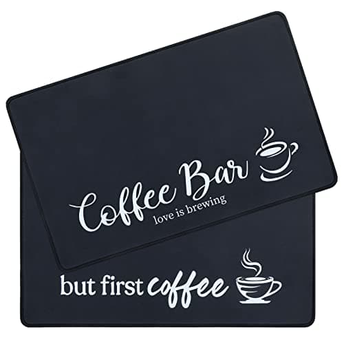 SHACOS Coffee Mat 2-Pack 12x19 Inch Absorbent Non Slip Rubber Bar Accessories Coffee Maker Mat for Countertop Dish Drying Mat Heat Resistant, Black - Image 1