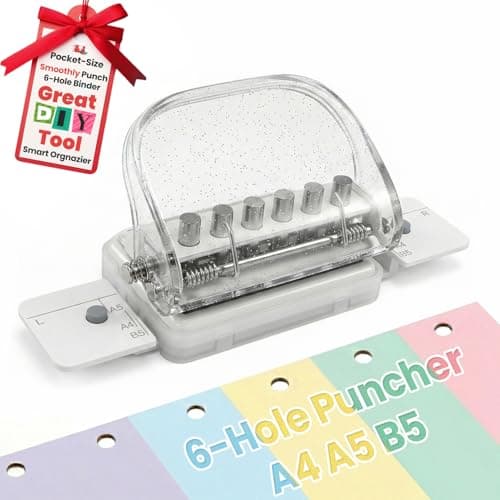6-Hole Punch for Planners Essential,Mini Portable Paper Puncher for A5 A6 Personal Size Binder for DIY,Craft,Scrapbooking,Planner Inserts,Loose Leaf,Notebook,Journaling,for Office Home School - Image 1