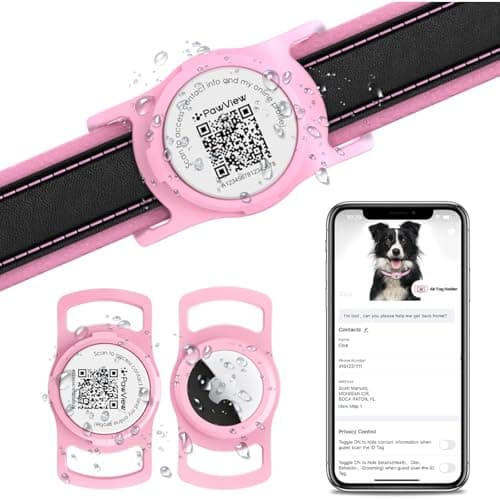 for AirTag Dog Collar Holder, Waterproof Smart QR Code for Air Tag Holder Cats and Dogs, for AirTag Protective Cases - Scan Alert, Instant Location, Pet Online Profile, Contacts Info (1 Pack, Pink) - Image 1