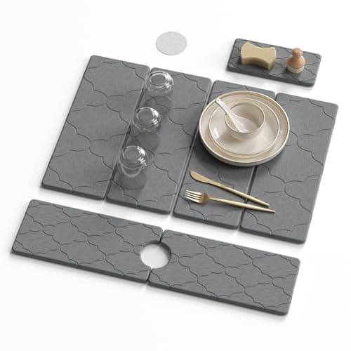3-Piece Stone Dish Drying Mat Set for Kitchen Counter -24"x16" Large Absorbent Diatomaceous Earth Mat for Countertop, Stone Faucet Mat & Soap Tray- Quick Dry, Non-Slip