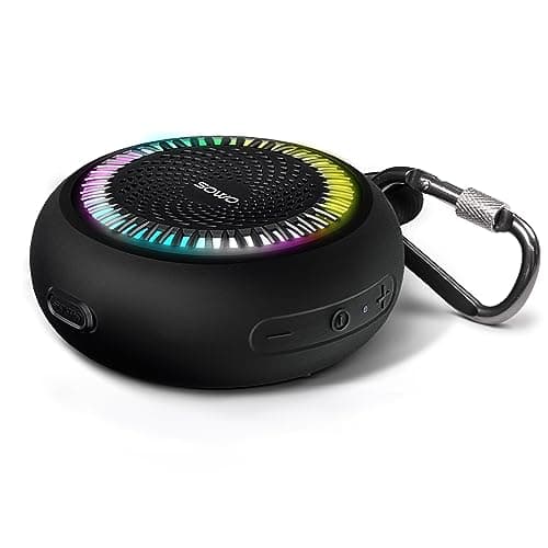 SOWO Shower Speaker Bluetooth Waterproof | Small Portable Wireless Bluetooth Speaker with Clip | Powerful Bass and Louder Volume | Colorful Lights and Lightweight | for Bathroom,Travel,Beach | Black - Image 1