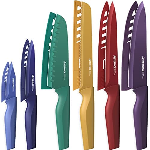 Astercook Knife Set, 12 Pcs Color-Coded Kitchen Knives Set, 6 Color Anti-Rust Coating Stainless Steel Chef Knife Sets with 6 Blade Guards Dishwasher Safe - Image 1
