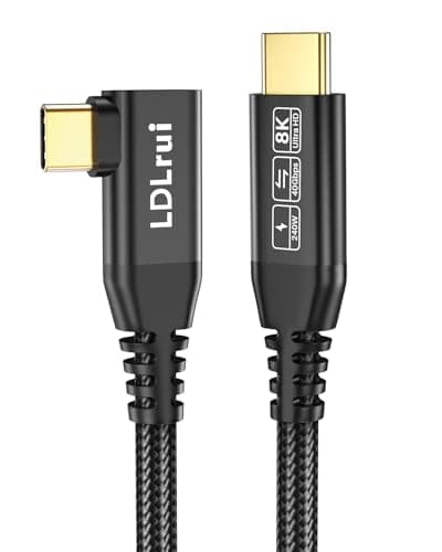 USB C to USB C Data Cable 8K@60HZ 40Gbps 240W Right Angle 4FT, USB 4 Video Cable Compatible with Thunderbolt 4/3, Fast Charging USBC Cord For MacBook, PC, iPhone 17/16/15 Pro Max, Portable Monitor/SSD