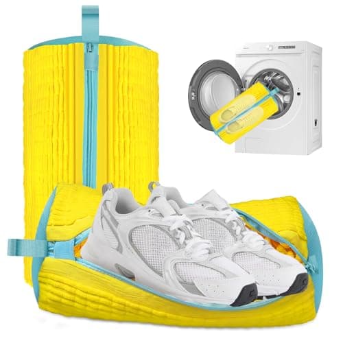 XQXA Shoe Washing Machine Bag 2-Pack - Reusable Shoe Washing Bag with Hidden Zipper, Machine Washable Shoe Bag for Sneakers, Tennis & Athletic Shoes (Yellow) - Image 1