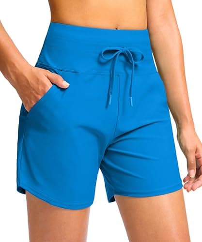 Viodia Women's 5" High Waisted Swim Board Shorts Quick Dry Beach Shorts with Pockets UPF 50+ Swimsuit Bottoms with Liner Vivid Blue L - Image 1