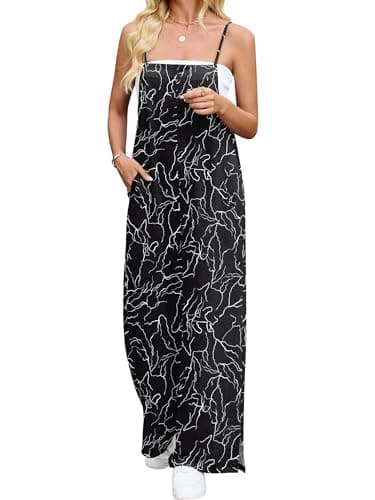 Heymoments Overalls Jumpsuits Rompers for Women Black Outline Medium Casual Maternity Summer Comfy Ladies Loose Fit Dressy Wide Leg One Piece Sleeveless Grils Long Bib Baggy Pants with Pockets - Image 1
