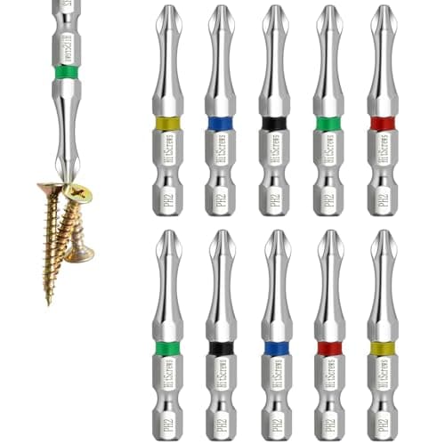 Hitscrews Magnetic Screwdriver Bits PH2, 2-Inch Impact Driver Bits #2, S2 Steel Chrome Finish Phillips Bits For Impact Driver, Home Improvement & DIY - 10 Pack - Image 1