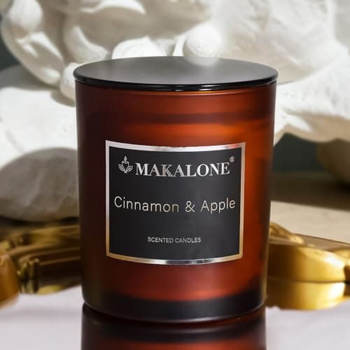 Cinnamon Apple Scented Candle,9oz Soy Wax Candle in Frosted Amber Jar,Hand-Poured Soy Non Toxic Candles,Warm Spiced Apple Aromatherapy for Kitchen, Office & Living Room,Cozy Home Gifts for Women & Men - Image 1
