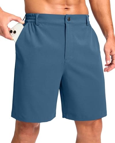 Pudolla Men's Casual Shorts 7" Lightweight Golf Shorts with 3 Pockets Stretch Quick Dry Work Shorts(Tibetan_Blue S - Image 1