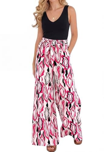 BTFBM Two Piece Sets For Women Summer 2026 Spring Outfits Casual Sleeveless Wide Leg Pants Sets Beach Vacation Clothes(Floral White Rose Red, XX-Large) - Image 1