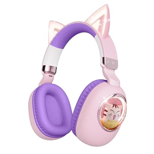 sunvito Kids Headphones Bluetooth 5.4 - Cat Ear LED Light Up Noise Cancelling Wireless Headphones with Mic, 85dB Volume Limited, Wired & Wireless Mode for Travel/School/iPad - Image 1