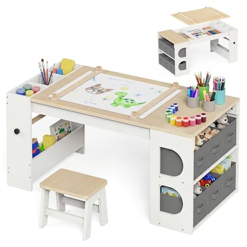 BlueWood Kids Art Table and Chairs Set, Removable Desktop Craft Desk with Hidden Storage, Large Capacity Toddler Activity and Drawing Table for 3-6 Todder, Pine - Image 1