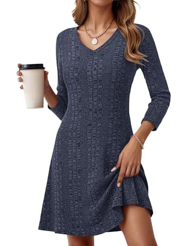 MOLERANI Women's Sweater Dress Long Sleeve Slimming Dresses Knee Length 2025 - Knit T Shirt A Line Office Dress Christmas Weddings Work Lightweight Elegant Classy, Navy Blue, XL - Image 1