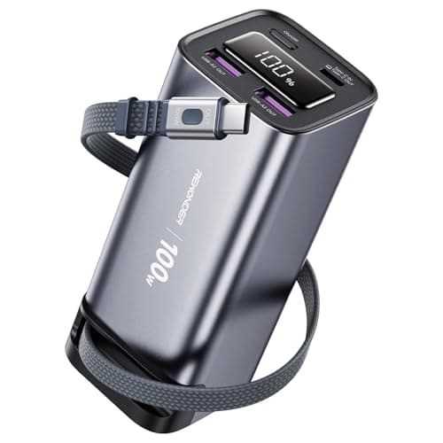 REWONDER 100W Fast Charging Power Bank 20000mAh with Built-in Retractable USB-C Cable, Portable Charger for MacBook Laptop, iPhone 17/16 Series, Samsung, TSA Approved for Air Travel - Image 1