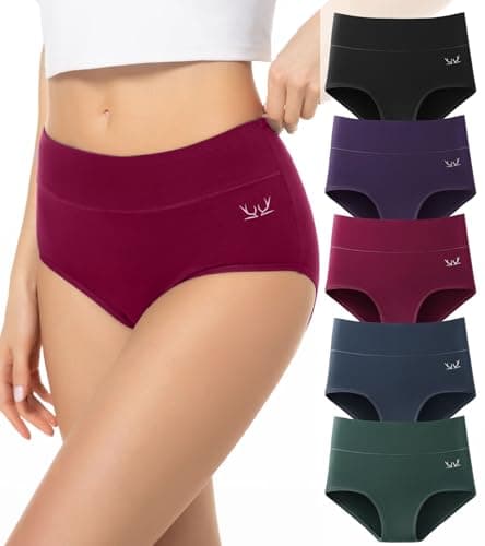 RUIXUE Women's Underwear High Waisted Ladies Cotton Panties Breathable Stretch Full Coverage Postpartum Brief 5Pack - Image 1