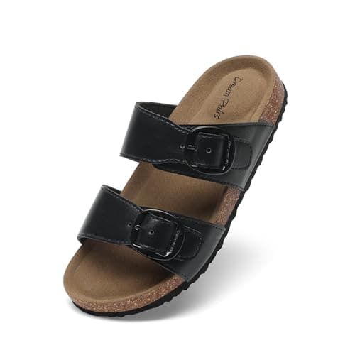 DREAM PAIRS Girls Boys Slides For Kids Non-Slip with Adjustable Straps for Indoor & Outdoor Toddler Little Kid/Big Kid,Size 3 Little Kid,Black,SKSS26001K - Image 1