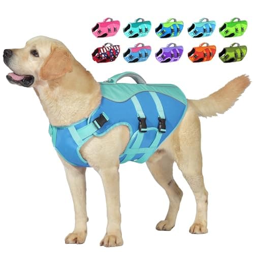 Dog Life Jacket, High Buoyancy Dog Life Vest with Handle for Swimming Boating, Adjustable Swimming Vest with Reflective Trim for Small Medium Large Dogs - Blue, S - Image 1