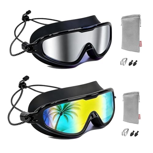 Aegend Swim Goggles with Bungee Strap No Leaking Anti Fog Swimming Goggles with Quick Adjust (Aqua & Bright Silver, Large(Age 18+)) - Image 1