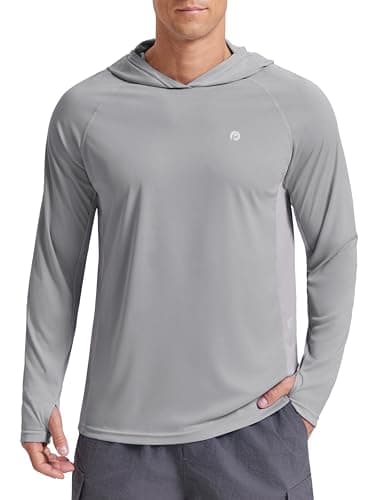 PINSPARK Men's Hooded UPF 50+ Long Sleeve UV Protection Shirts Men Athletic Sun Fishing Hoodie Quick Dry Moisture Wicking Shirts M Light Grey - Image 1