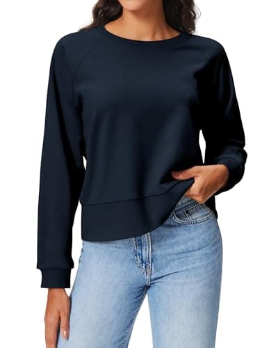 Stelle Lady Cropped Crewneck Sweatshirt Cotton Long Sleeve Shirt Casual Workout Soft Teacher Shirts Navy Small - Image 1