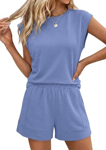 PRETTYGARDEN Two Piece Short Sets for Women Summer 2026 Matching Loungewear Travel Outfits Spring Beach Vacation Clothes (Blue,XX-Large) - Image 1