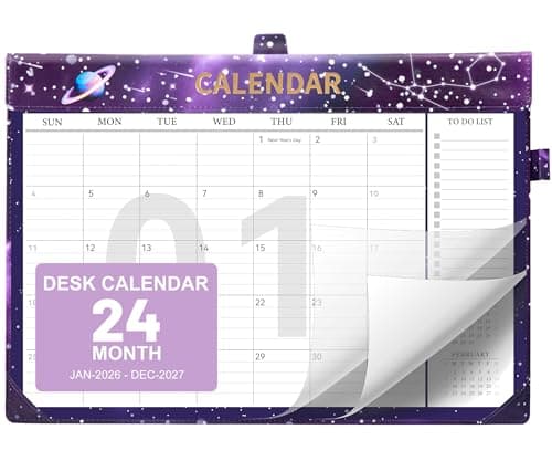 MINICAGIE Desk Calendar 2026-2027 Jan 2026-Dec 2027 Leather 17x12 Desk Top Calendar with Plastic Cover & To-Do Lists Large Desktop 2026 Office Wall Calendar for Office School Home Women Men Gift, Purple - Image 1