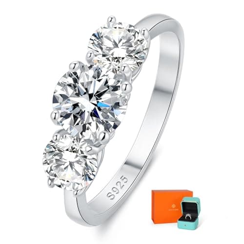 HYLYLEED Moissanite 3 Stones Engagement Rings Women 18K White Gold Plated 925 Sterling Silver D Color VVS1 Promise Wedding Band Rings Gift for Her, 3 Stones White(1CT+0.5CT*2), 8 - Image 1