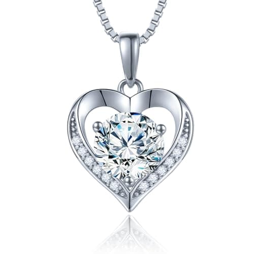 Kosuwo Moissanite Necklace for Women 1.0ct D Color,Heart Pendant Necklace Engraved with 'I LOVE YOU',Birthday Gift for Wife, Anniversary Present for Wife,Jewelry Gifts for Girlfriend, Mom - Image 1
