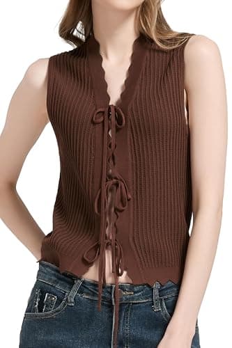 Orolay Women's Crochet Tie Front Vest Scalloped Boho Knit Tank Tops Sleeveless Summer Festival Beachwear - Image 1
