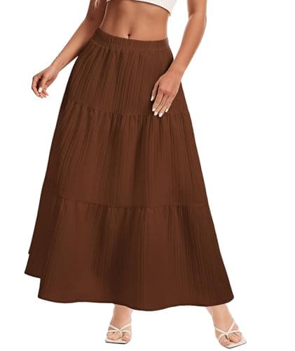 MFAVIP Womens Maxi Skirt Boho Long Flowy Skirts Trendy Summer 2026 Tiered Ruffle Skirt A Line Casual Beach Vacation Dress Brown - Image 1