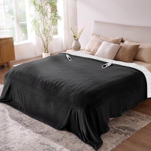 Yokimisu Electric Blanket King- Soft Heating Blanket, Dual Control & 9 Heat Levels, 10H Timer, Soft Flannel to Sherpa, Fast Heating Electric Throw, Machine Washable, Gift for Mom, Dad, 90"x100" Black - Image 1