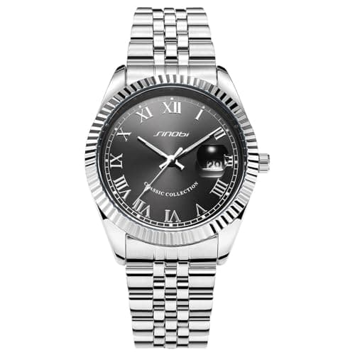 SINOBI Men's Luminous Hand Calendar Date Quartz Watch Classic Stainless Steel Watches for Men (Silver-Grey) - Image 1