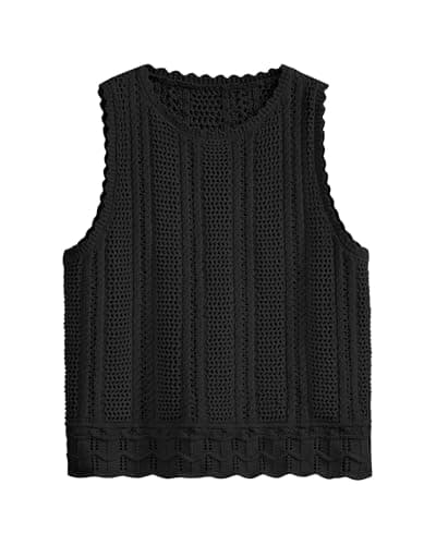 KIRUNDO Beach Vacation Clothes for Women Spring Summer Crochet Sweater Vest Tank Tops Cover Ups Resort Cruise Outfits 2026(Black, Large) - Image 1