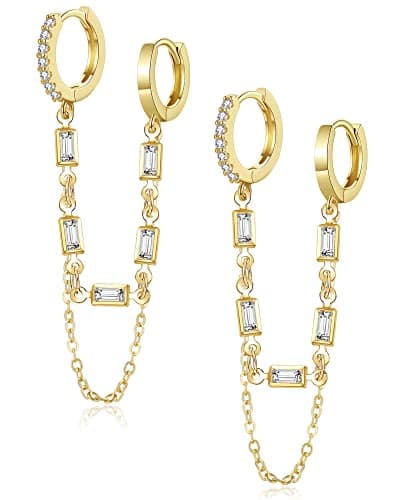 Shownee Tassel Chain Small Gold Hoop Dangle Earring For Women Huggie Earring Heart Star CZ 14K Gold Plated Fashion Jewelry Friendship Gift - Image 1