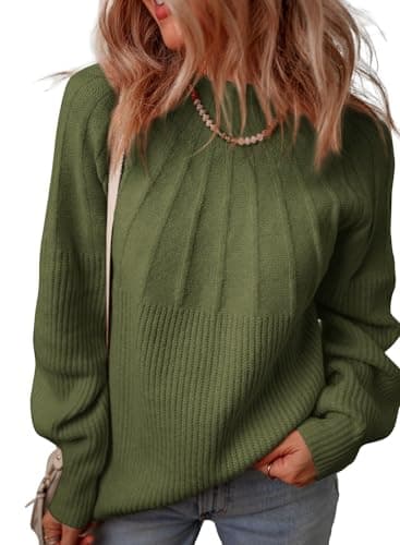 Dokotoo Womens Sweaters Fall Outfits 2025 Winter Clothing Turtleneck Oversized Sweater Long Sleeve Cable Knit Chunky Pullover Mock Neck Tops Casual Cozy Jumpers Plus Size Green Sweaters for Women L - Image 1