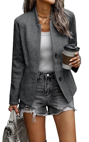 CCTOO Women's Coat Casual Open Front Blazer Long Sleeve Stand Collar Solid Trench Business Work Office Jacket Outwear 214 Black L - Image 1