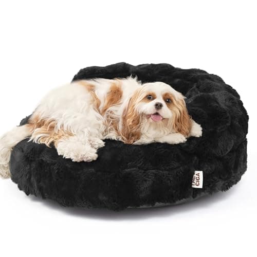 EHEYCIGA Soft Cat Couch Bed for Indoor Cats, Fluffy Small Dog Bed with Removable Washable Cover, Bolster Pet Sofa, Waterproof and Non-Slip, 26" x 26"x 8", Black - Image 1