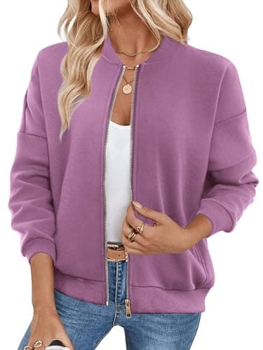 GEMLON Womens Zip Up Sweatshirts Jackets Long Sleeve Casual Loose Outwear with Pockets Purple L - Image 1