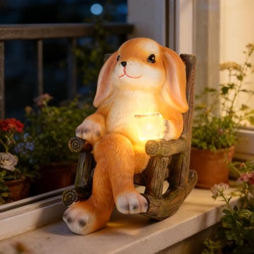 VOFSTAND Garden Statues Rabbit Statue with Solar LED Light, Ideal Gifts for Friends or Family's Birthday, Outdoor Decorations for Yard - Image 1