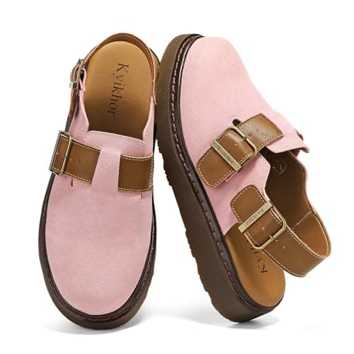 KYIKHOR Women's Suede Leather Loafer Slip-Ons|Genuine Suede Clogs for Women|Comfort Footbed Leather Mules Potato Shoes with Back Strap|Cute Office Casual Dress Shoes Pink,6 M US - Image 1