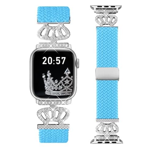 Chinber Braided Band Compatible with Apple Watch Bands 40mm 38mm 41mm 42mm 44mm 45mm 46mm 49mm,Magnetic Soft Nylon Stretchy Strap with Designer Bling Crown Strap for Series 10/9/8/7/6/5/4/3/2/SE/Ultra - Image 1