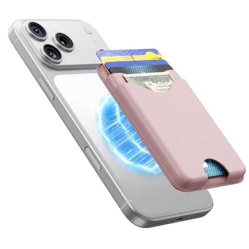 Nepagz Magnetic Wallet Pink Vegan Leather Upgraded for MagSafe Wallet, 5 Card-Holder, for iPhone, with Adjustable Stand, for iPhone 16/15/14/13/12 Series, Not for Mini, Ultra-Slim - Image 1