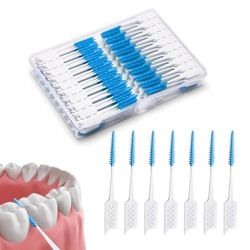 ACSKD 200 Pieces Interdental Brushes,Braces Brush with Silicone Head,Dental Tooth Flossing Toothpick Cleaners Tooth Tool (200PCS Blue)