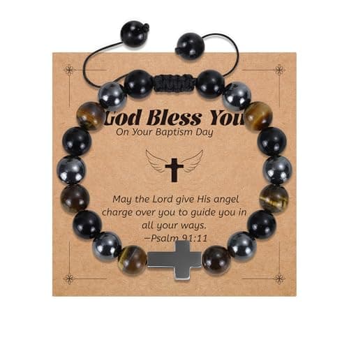 BAYLAY Baptism Gifts for Boys - Cross Bracelet for Teen Boy Catholic Baptism Bracelet Gifts for Kids Boys Men Adults - Image 1