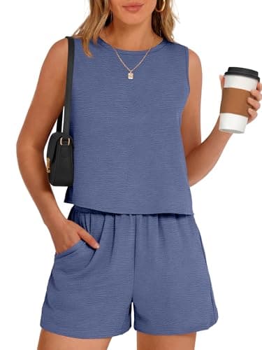 ANRABESS Two Piece Sets for Women Summer Casual Sleeveless Tank Top Matching Shorts Lounge Sets Pajamas 2026 Trendy Clothes Large - Image 1