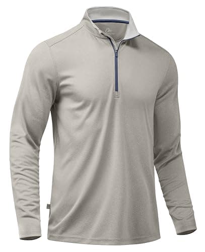 Obla Golf Quarter Zip Pullover for Men Mock Neck Sweatshirt Lightweight Sun Protection Men's Long Sleeve Golf Shirt (Light Grey Melange_L) - Image 1