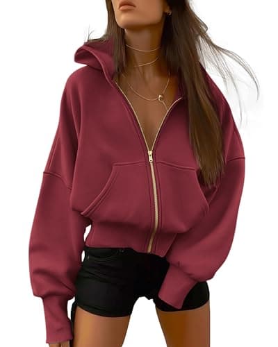 BTFBM Hoodies For Women Spring Clothing 2026 Long Sleeve Zip Up Fleece Fashion Sweatshirts Jacket Y2K Hoodie Fall Fashion(Wine Red, X-Large) - Image 1